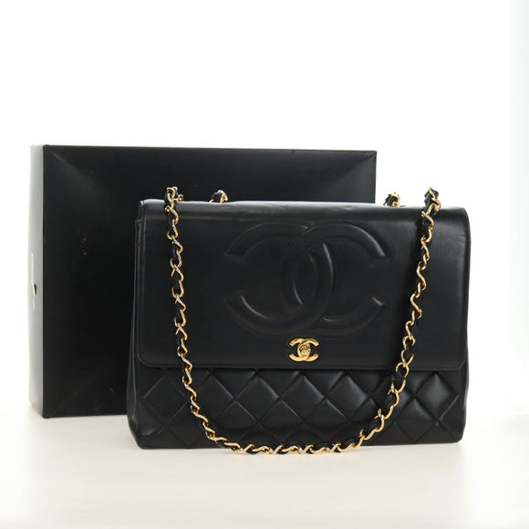 CHANEL Schultertasche Kette Lammleder Schwarz Gold CC Auth ka4618SAV