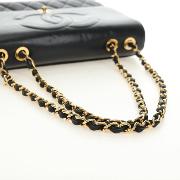 CHANEL Schultertasche Kette Lammleder Schwarz Gold CC Auth ka4618SAV