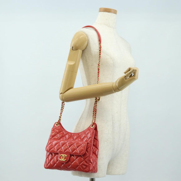 CHANEL Matelasse Hobo Chain Bag Patent leather Pink Gold CC Auth ka4620SM