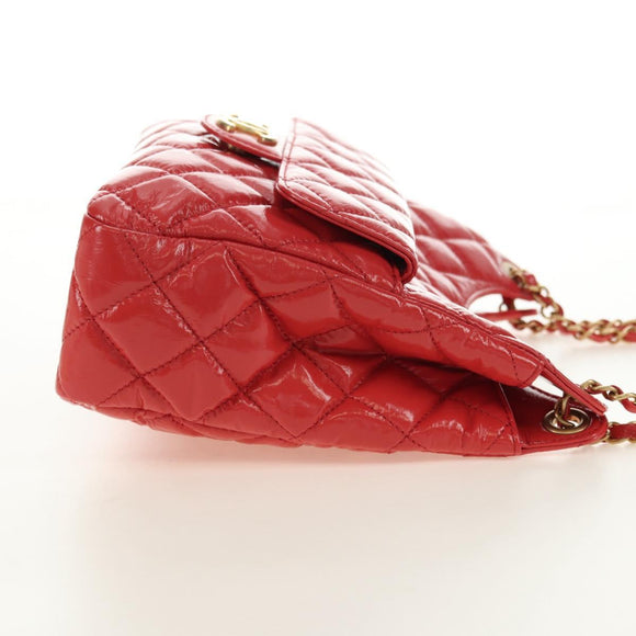 CHANEL Matelasse Hobo Chain Bag Patent leather Pink Gold CC Auth ka4620SM