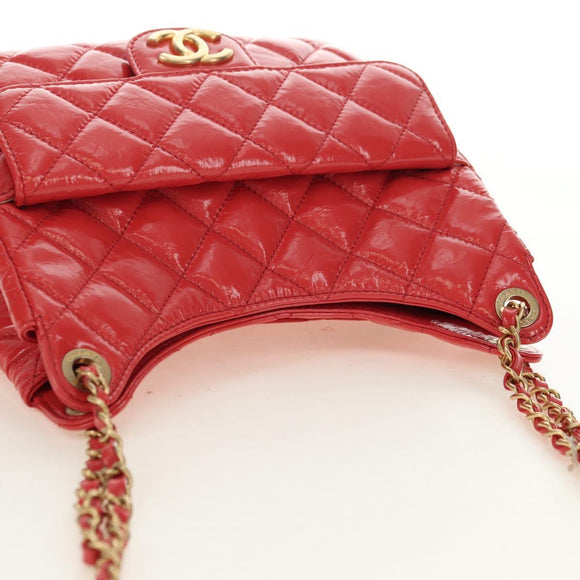 CHANEL Matelasse Hobo Chain Bag Patent leather Pink Gold CC Auth ka4620SM