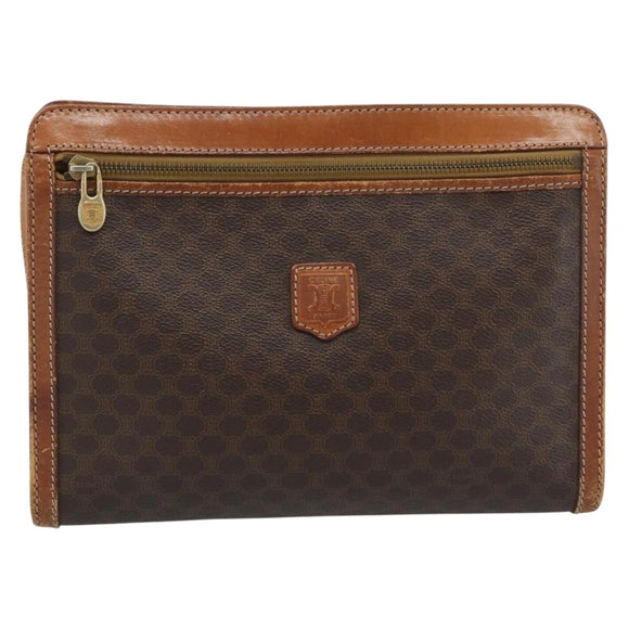 CELINE Macadam Canvas Business bag PVC Leather Brown Gold Auth ka4622
