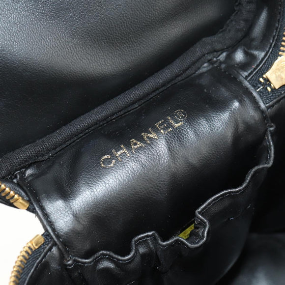 CHANEL Vanity Pouch Caviar Skin Black Gold CC Auth ka4623V