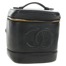 CHANEL Vanity Pouch Caviar Skin Black Gold CC Auth ka4623V-1