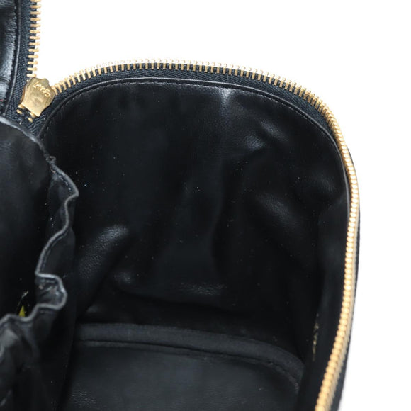 CHANEL Vanity Pouch Caviar Skin Black Gold CC Auth ka4623V