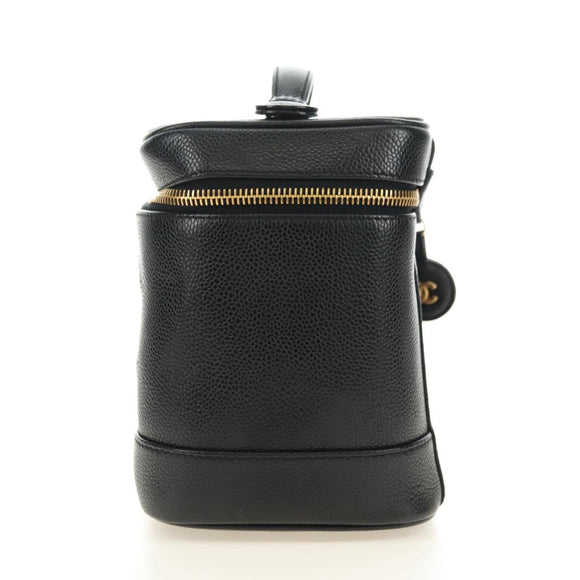 CHANEL Vanity Pouch Caviar Skin Black Gold CC Auth ka4623V