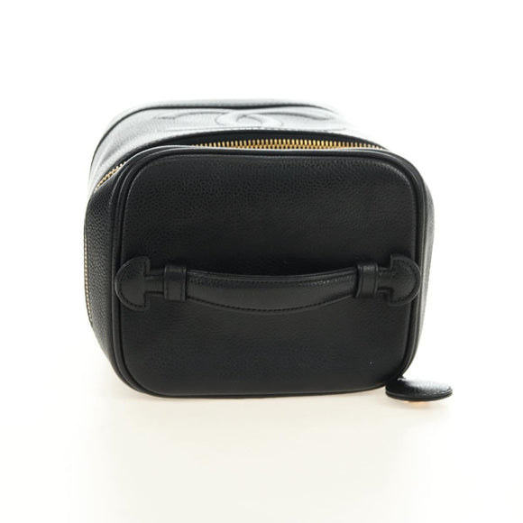 CHANEL Vanity Pouch Caviar Skin Black Gold CC Auth ka4623V