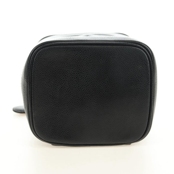CHANEL Vanity Pouch Caviar Skin Black Gold CC Auth ka4623V