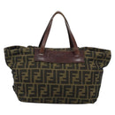 FENDI Zucca Canvas Hand Bag Black Brown Auth ka4624-13