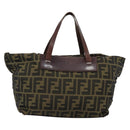 FENDI Zucca Canvas Hand Bag Black Brown Auth ka4624-2