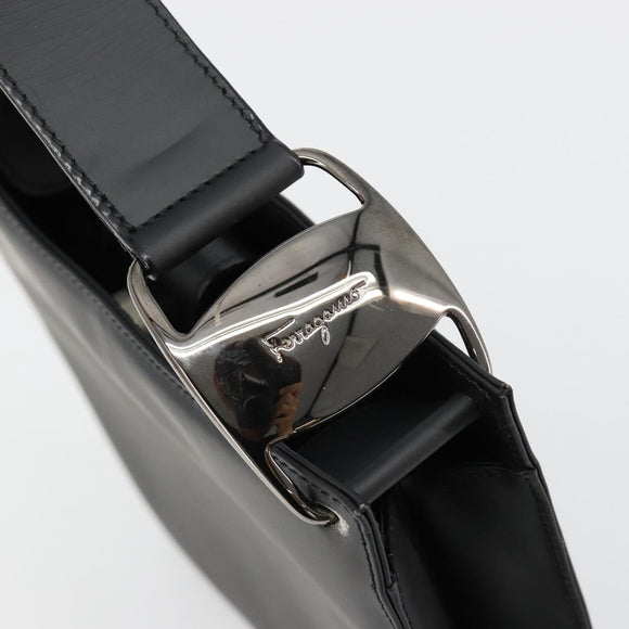 Salvatore Ferragamo Vala Shoulder Bag Leather Black Silver Auth ka4630