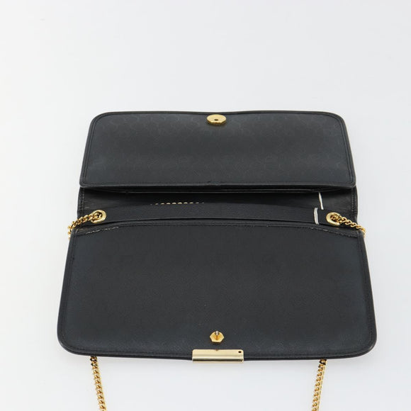 Christian Dior Chain Shoulder Bag Leather Black Gold Auth ka4632
