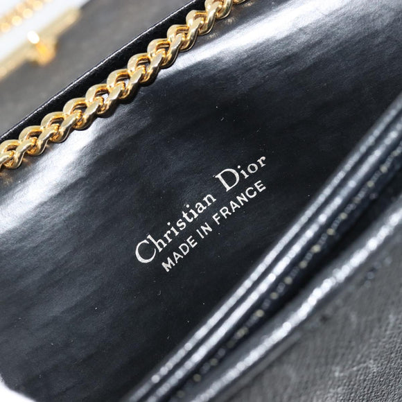Christian Dior Chain Shoulder Bag Leather Black Gold Auth ka4632