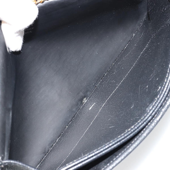 Christian Dior Chain Shoulder Bag Leather Black Gold Auth ka4632