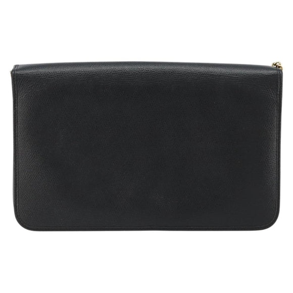 Christian Dior Chain Shoulder Bag Leather Black Gold Auth ka4632