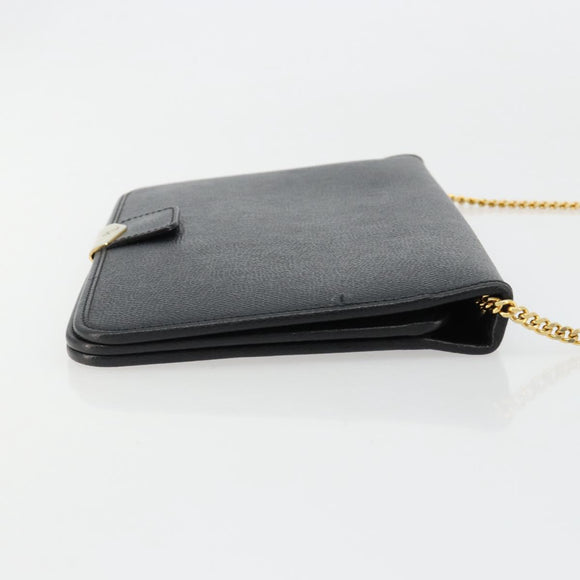 Christian Dior Chain Shoulder Bag Leather Black Gold Auth ka4632
