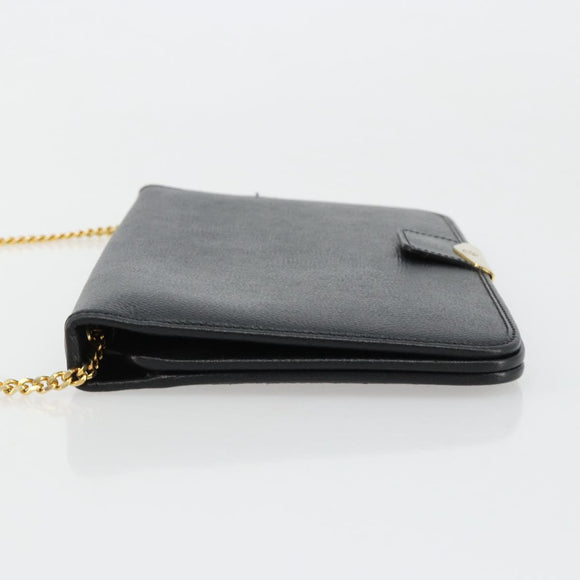 Christian Dior Chain Shoulder Bag Leather Black Gold Auth ka4632