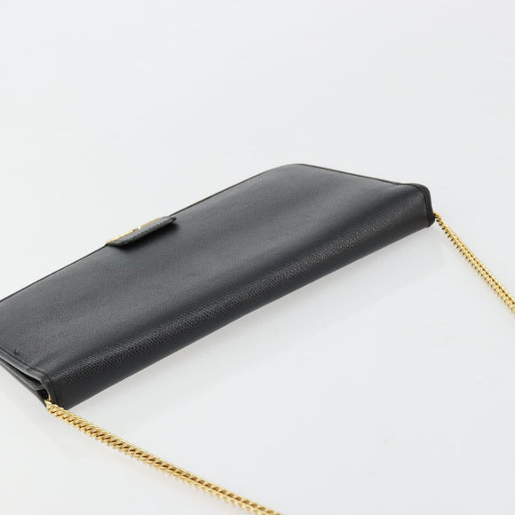Christian Dior Chain Shoulder Bag Leather Black Gold Auth ka4632