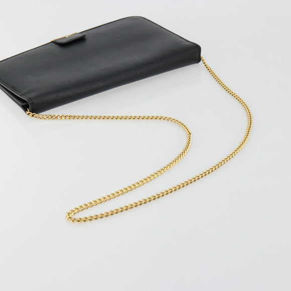 Christian Dior Chain Shoulder Bag Leather Black Gold Auth ka4632