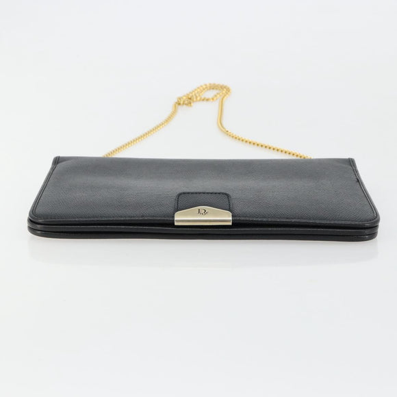 Christian Dior Chain Shoulder Bag Leather Black Gold Auth ka4632
