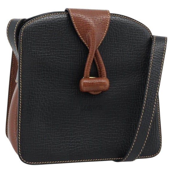 LOEWE Shoulder Bag Leather Black Brown Gold Auth ka4636A