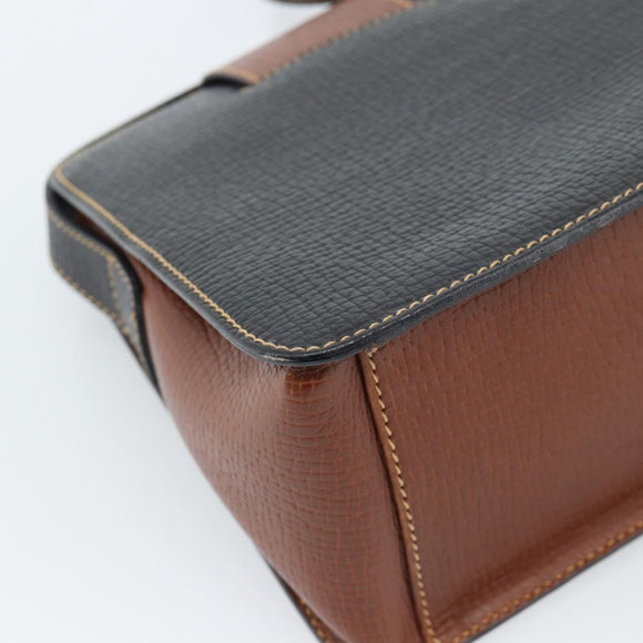 LOEWE Shoulder Bag Leather Black Brown Gold Auth ka4636A