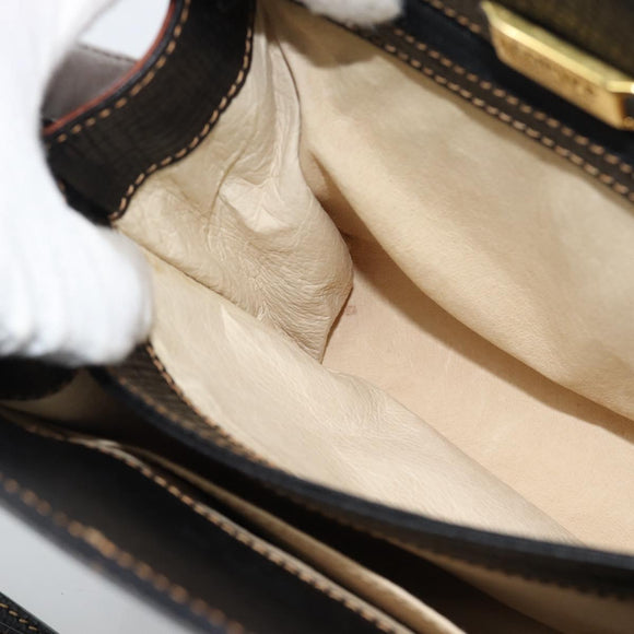 LOEWE Shoulder Bag Leather Black Brown Gold Auth ka4636A
