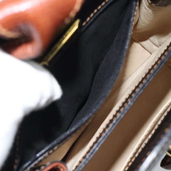 LOEWE Shoulder Bag Leather Black Brown Gold Auth ka4636A