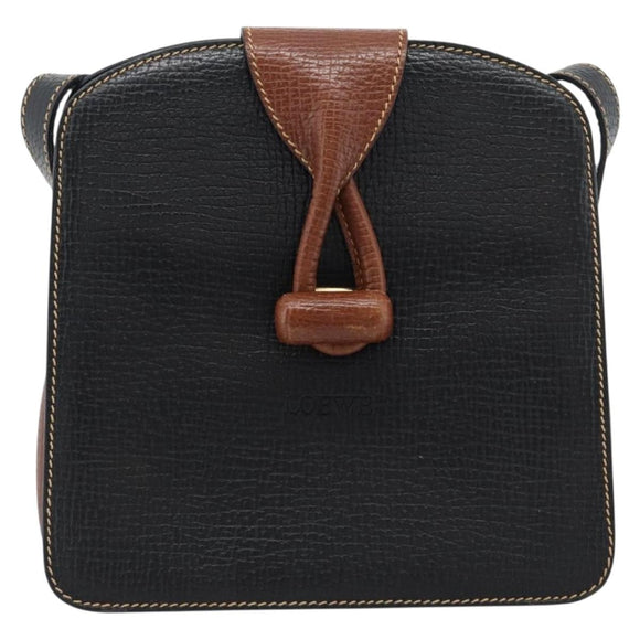LOEWE Shoulder Bag Leather Black Brown Gold Auth ka4636A