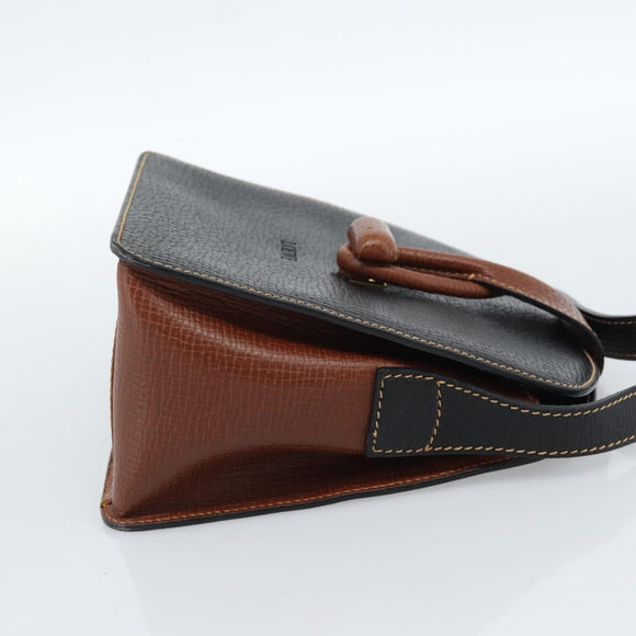 LOEWE Shoulder Bag Leather Black Brown Gold Auth ka4636A