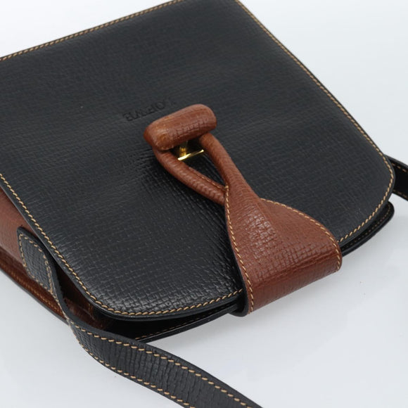 LOEWE Shoulder Bag Leather Black Brown Gold Auth ka4636A