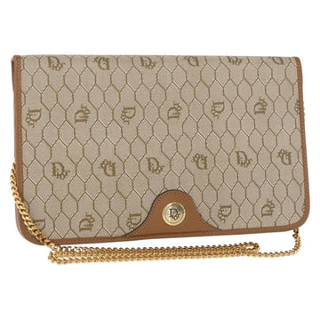 Christian Dior Honeycomb Canvas Chain Shoulder Bag PVC Beige Gold Auth ka464