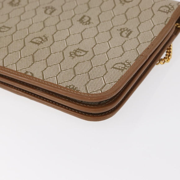 Christian Dior Honeycomb Canvas Chain Shoulder Bag PVC Beige Gold Auth ka464