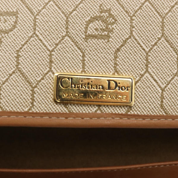 Christian Dior Honeycomb Canvas Chain Shoulder Bag PVC Beige Gold Auth ka464