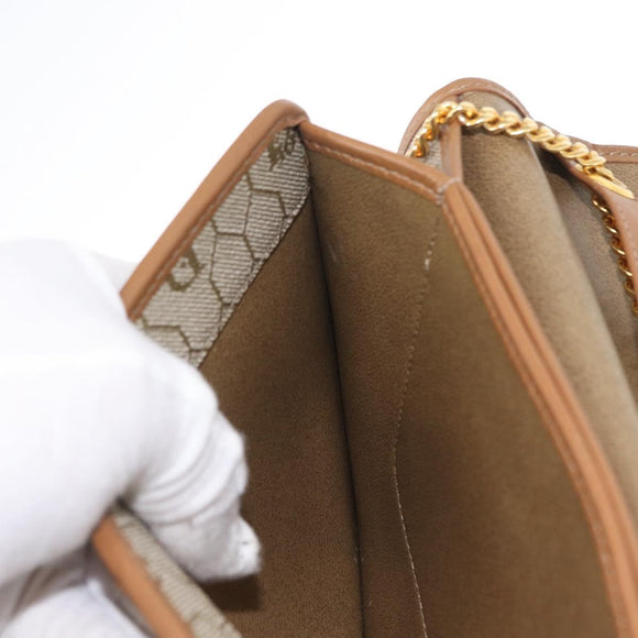 Christian Dior Honeycomb Canvas Chain Shoulder Bag PVC Beige Gold Auth ka464