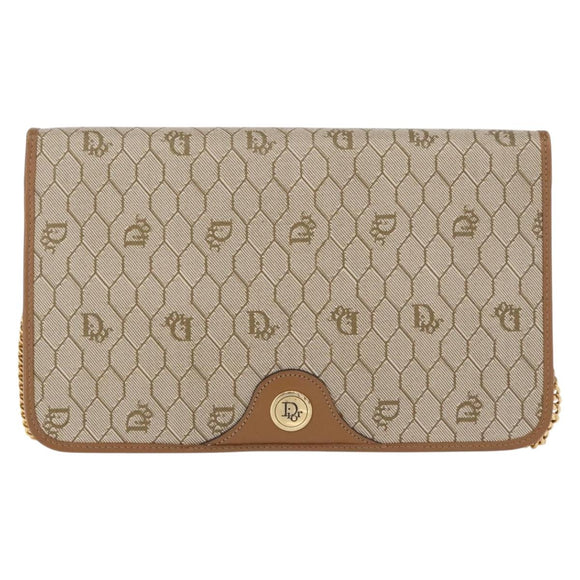 Christian Dior Honeycomb Canvas Chain Shoulder Bag PVC Beige Gold Auth ka464