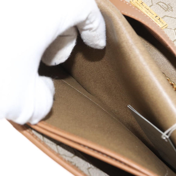 Christian Dior Honeycomb Canvas Chain Shoulder Bag PVC Beige Gold Auth ka464