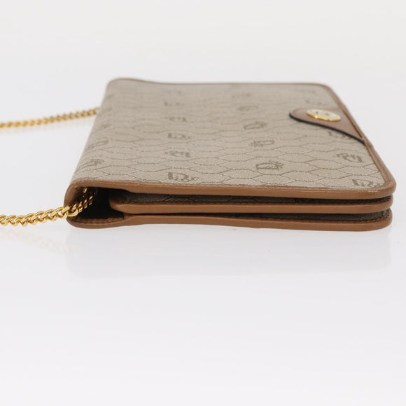 Christian Dior Honeycomb Canvas Chain Shoulder Bag PVC Beige Gold Auth ka464