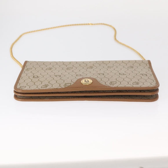 Christian Dior Honeycomb Canvas Chain Shoulder Bag PVC Beige Gold Auth ka464