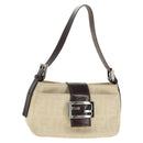 FENDI Zucca Canvas Mamma Baguette Shoulder Bag White Silver Auth ka4640M-1