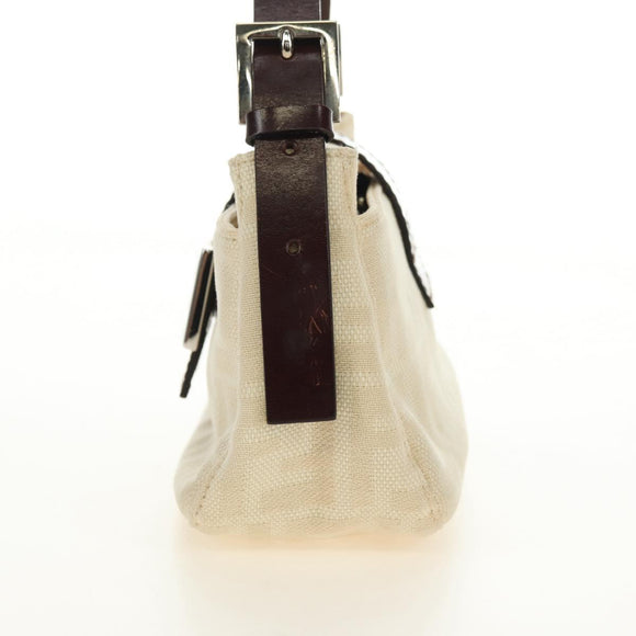 FENDI Zucca Canvas Mamma Baguette Shoulder Bag White Silver Auth ka4640M