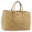 PRADA Hand Bag Leather Beige Gold Auth ka4641-1