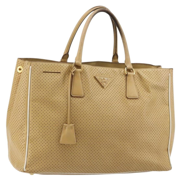 PRADA Hand Bag Leather Beige Gold Auth ka4641