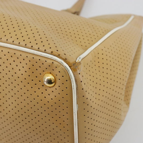 PRADA Hand Bag Leather Beige Gold Auth ka4641