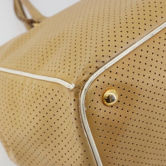 PRADA Hand Bag Leather Beige Gold Auth ka4641