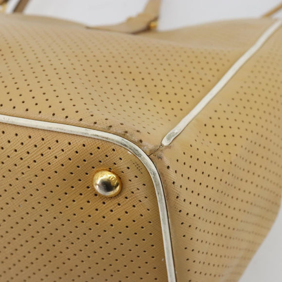 PRADA Hand Bag Leather Beige Gold Auth ka4641
