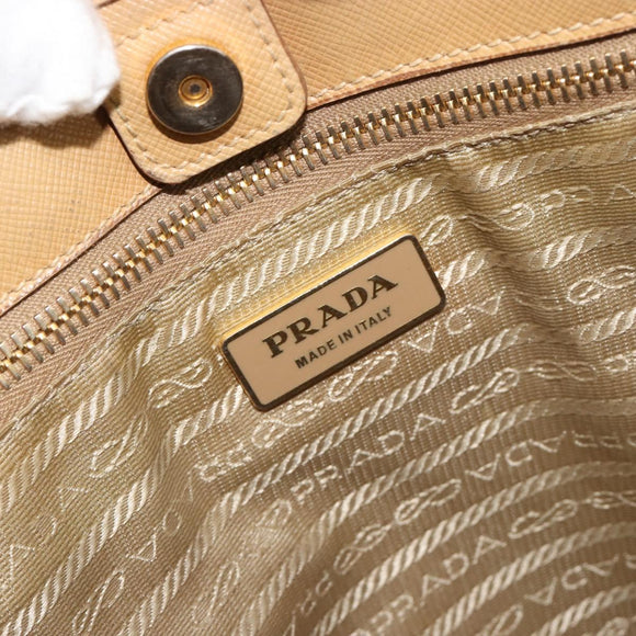 PRADA Hand Bag Leather Beige Gold Auth ka4641