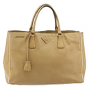 PRADA Hand Bag Leather Beige Gold Auth ka4641-13