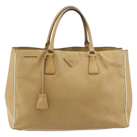 PRADA Hand Bag Leather Beige Gold Auth ka4641