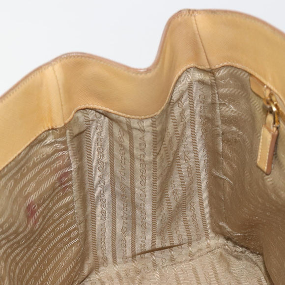 PRADA Hand Bag Leather Beige Gold Auth ka4641